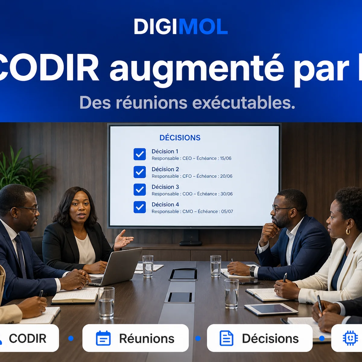 Comité de direction augmenté par l’IA : rendre les réunions exécutables (pas seulement « informées »)