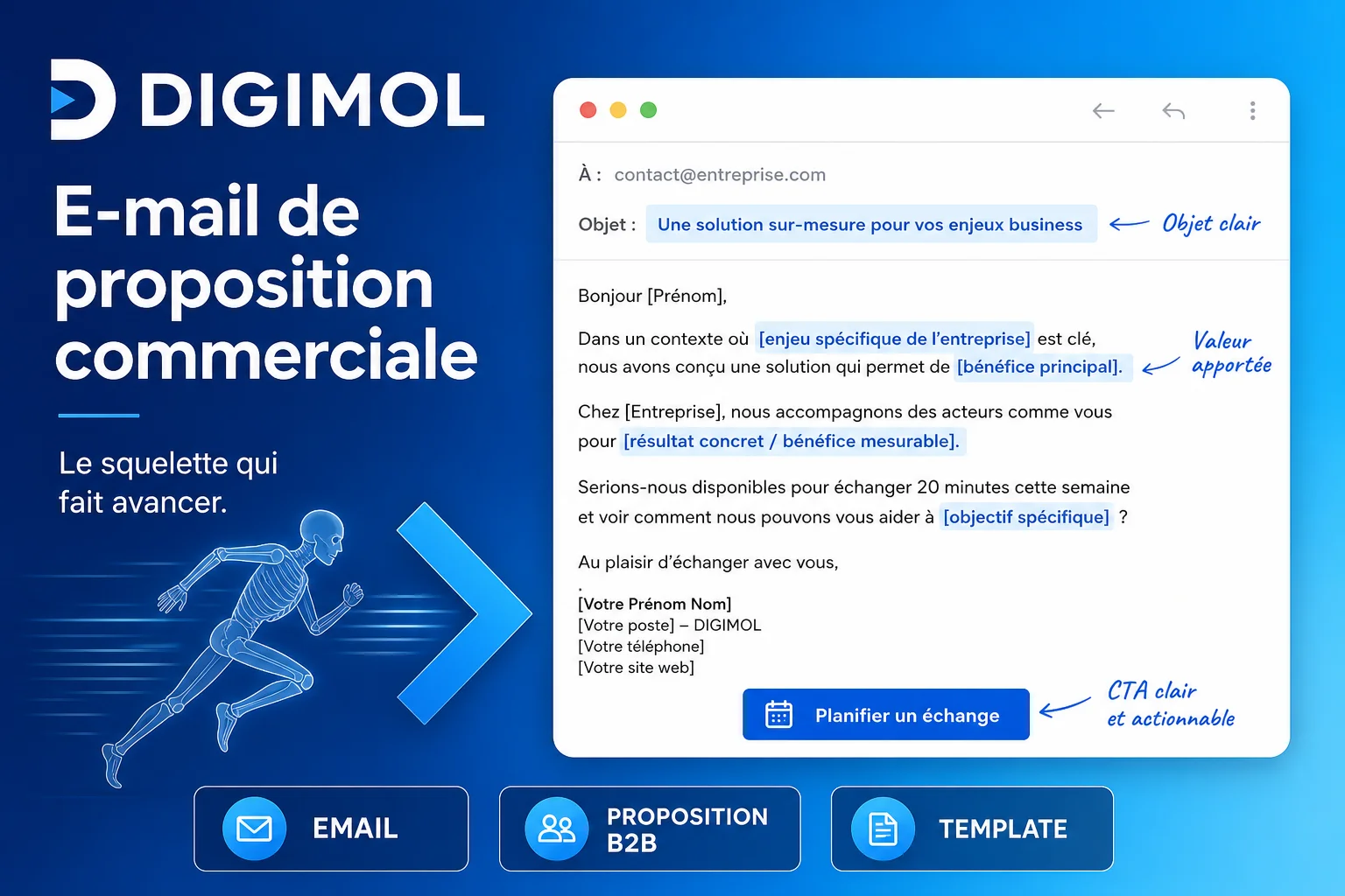 E-mail de proposition commerciale : squelette qui fait avancer