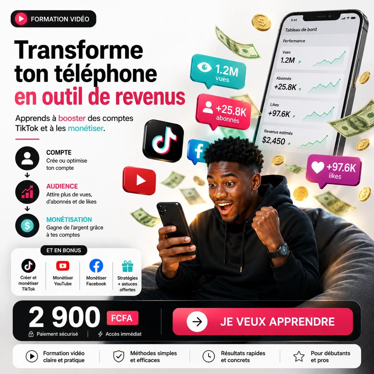Formation vidéo « Boostage de comptes TikTok » — contenu inclus